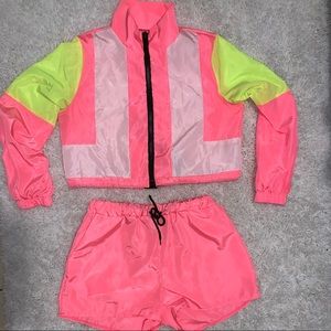 2 piece windbreaker crop with shorts set